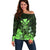 Polynesian Pride King Kamehameha Day Hawaii Off Shoulder Sweater Polynesia Tribal Kanaka And Hibiscus Green LT14 Women Green - Polynesian Pride