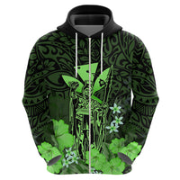 Custom King Kamehameha Day Hawaii Hoodie Polynesia Tribal Kanaka and Hibiscus Green LT14 - Polynesian Pride