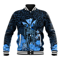 Polynesian Pride King Kamehameha Day Hawaii Baseball Jacket Polynesia Tribal Kanaka And Hibiscus Blue LT14 Unisex Blue - Polynesian Pride