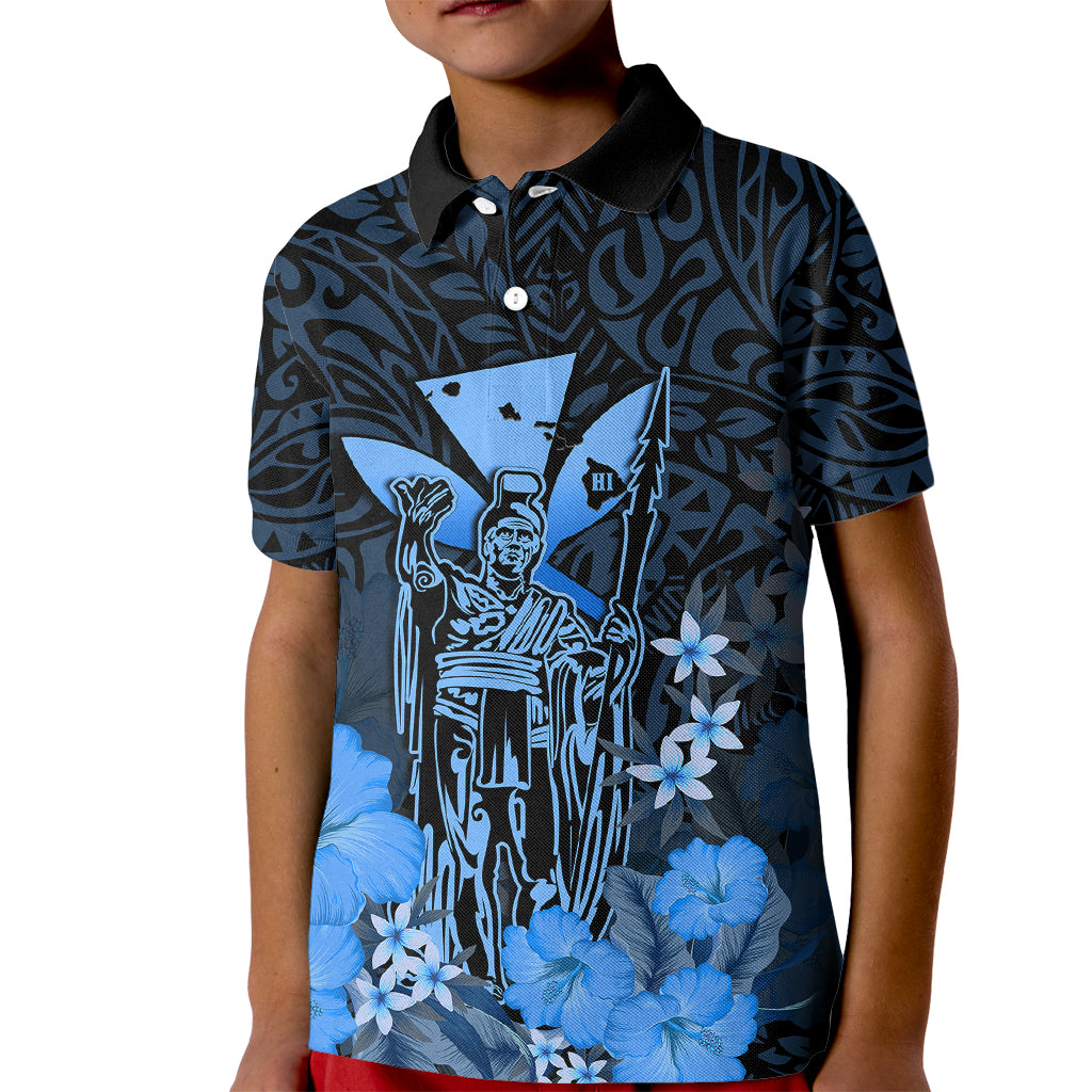 Polynesian Pride King Kamehameha Day Hawaii Kid Polo Shirt Polynesia Tribal Kanaka And Hibiscus Blue LT14 Kid Blue - Polynesian Pride