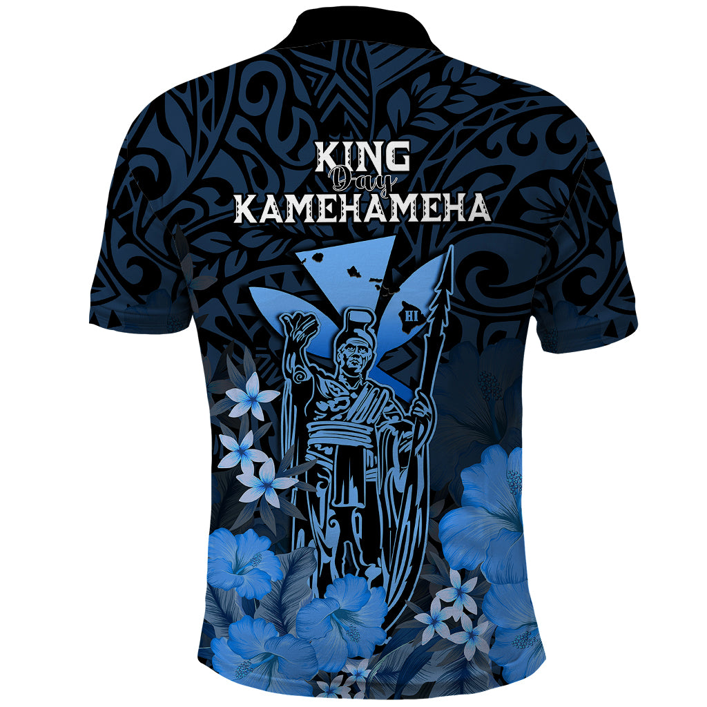 Polynesian Pride King Kamehameha Day Hawaii Polo Shirt Polynesia Tribal Kanaka and Hibiscus Blue LT14 - Polynesian Pride