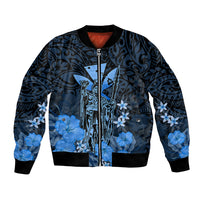 Personalised King Kamehameha Day Hawaii Bomber Jacket Polynesia Tribal Kanaka And Hibiscus Blue LT14 Unisex Blue - Polynesian Pride