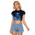 Personalised King Kamehameha Day Hawaii Raglan Cropped T Shirt Polynesia Tribal Kanaka And Hibiscus Blue LT14 Female Blue - Polynesian Pride