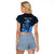 Personalised King Kamehameha Day Hawaii Raglan Cropped T Shirt Polynesia Tribal Kanaka And Hibiscus Blue LT14 - Polynesian Pride