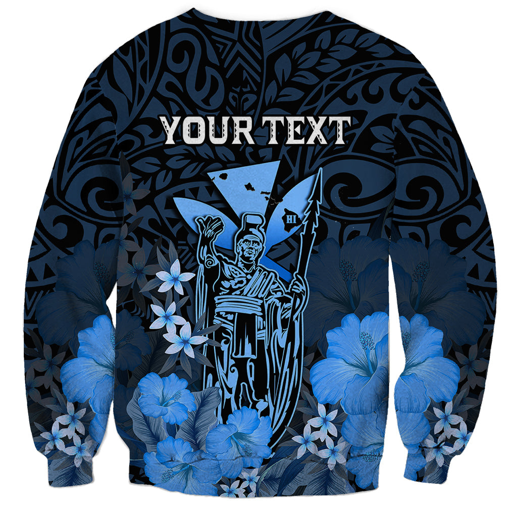 Personalised King Kamehameha Day Hawaii Sweatshirt Polynesia Tribal Kanaka And Hibiscus Blue LT14 - Polynesian Pride
