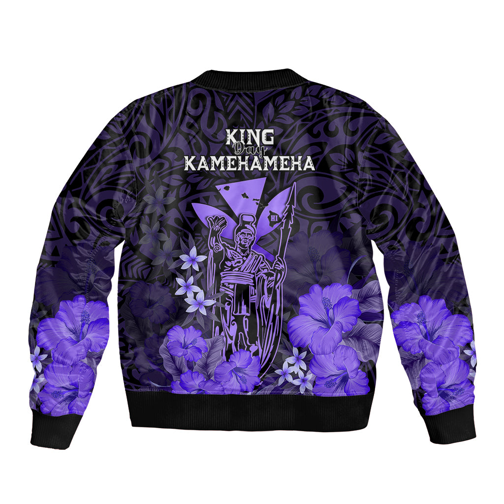 Polynesian Pride King Kamehameha Day Hawaii Bomber Jacket Polynesia Tribal Kanaka And Hibiscus Purple LT14 - Polynesian Pride