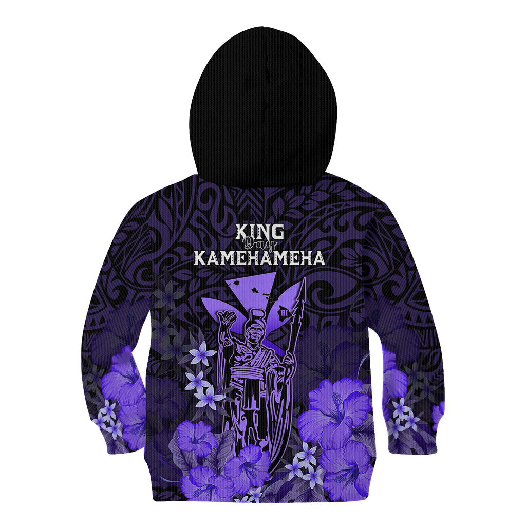 Polynesian Pride King Kamehameha Day Hawaii Kid Hoodie Polynesia Tribal Kanaka And Hibiscus Purple LT14 - Polynesian Pride
