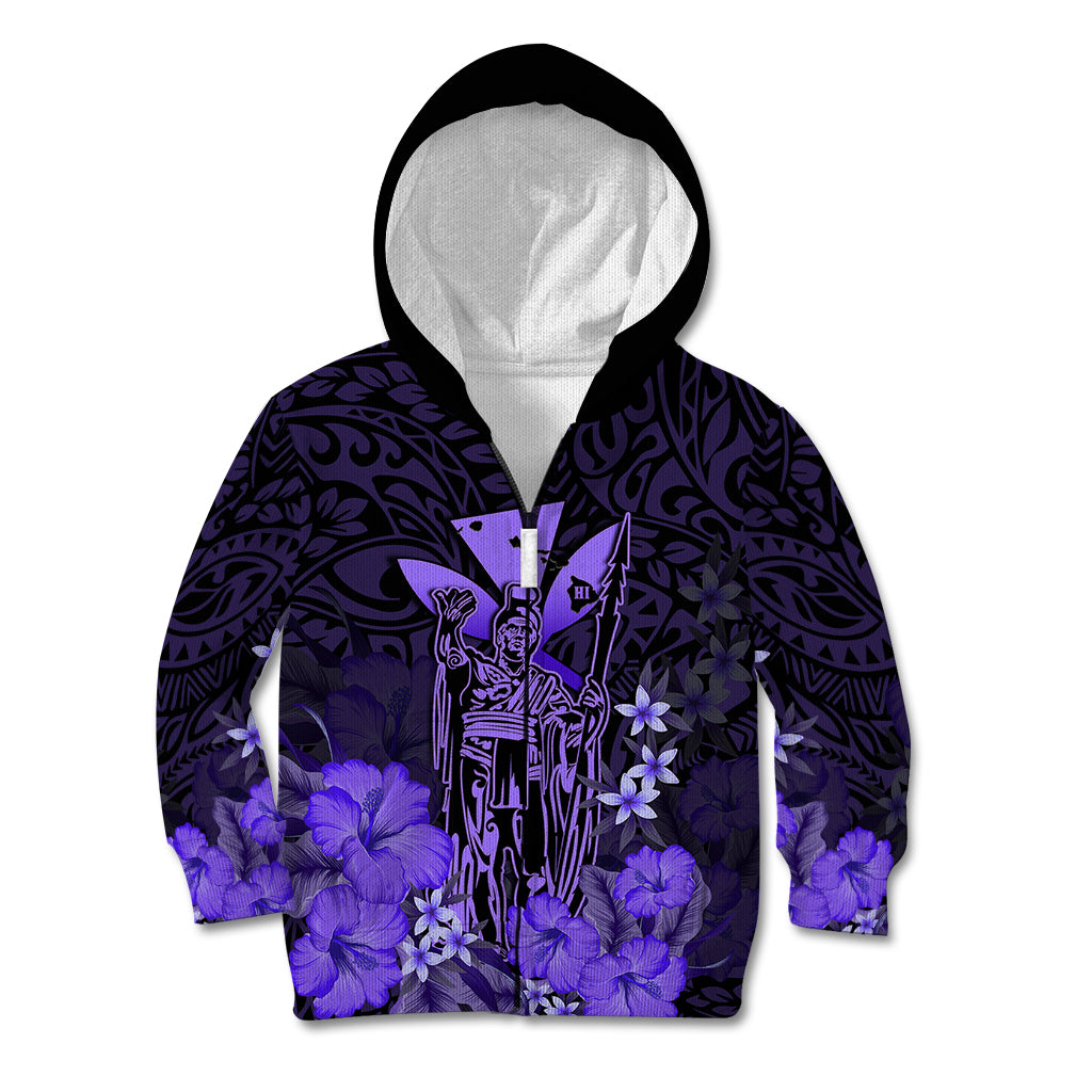 Polynesian Pride King Kamehameha Day Hawaii Kid Hoodie Polynesia Tribal Kanaka And Hibiscus Purple LT14 Zip Hoodie Purple - Polynesian Pride