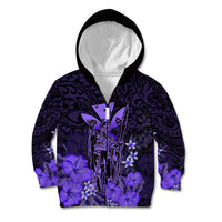 Polynesian Pride King Kamehameha Day Hawaii Kid Hoodie Polynesia Tribal Kanaka And Hibiscus Purple LT14 Zip Hoodie Purple - Polynesian Pride