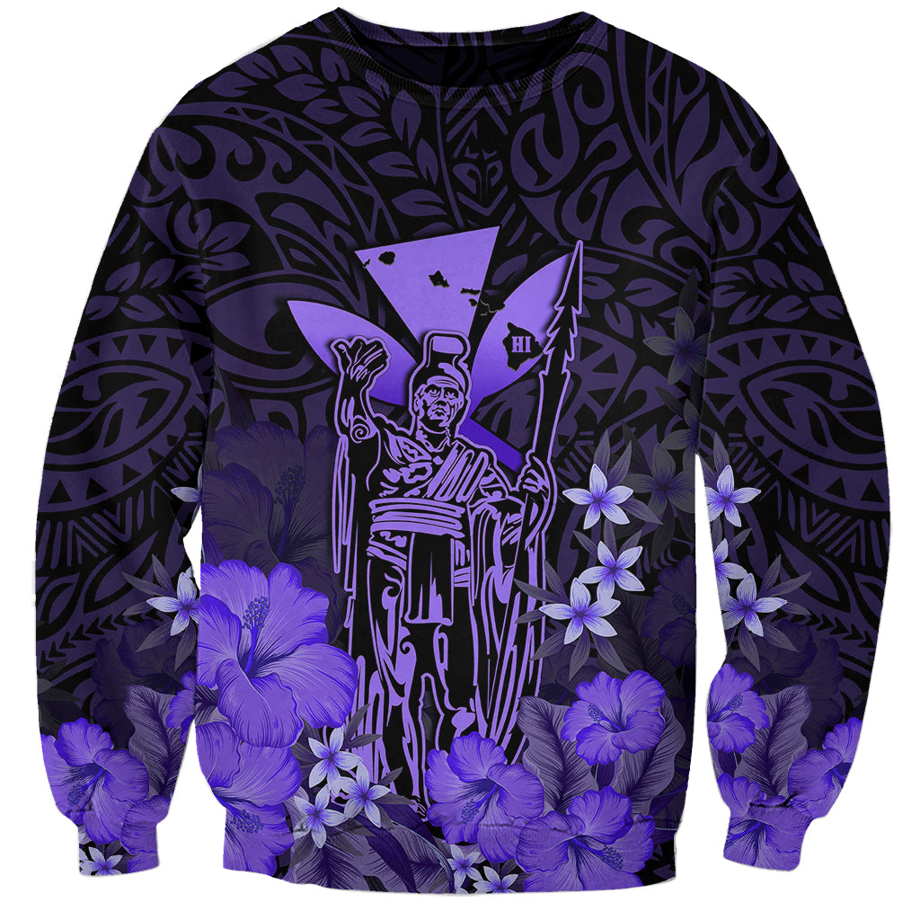 Polynesian Pride King Kamehameha Day Hawaii Sweatshirt Polynesia Tribal Kanaka And Hibiscus Purple LT14 Unisex Purple - Polynesian Pride