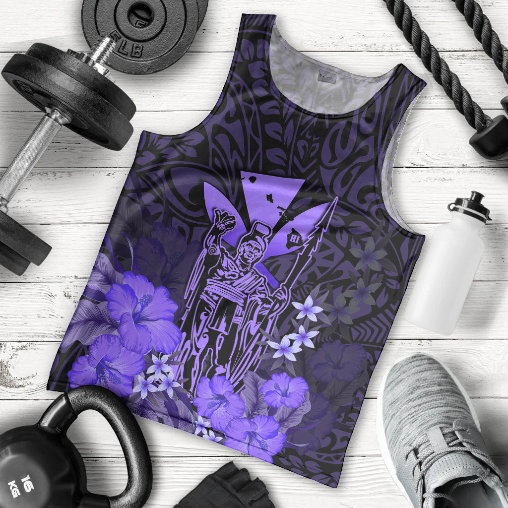 Personalised King Kamehameha Day Hawaii Men Tank Top Polynesia Tribal Kanaka And Hibiscus Purple LT14 Purple - Polynesian Pride