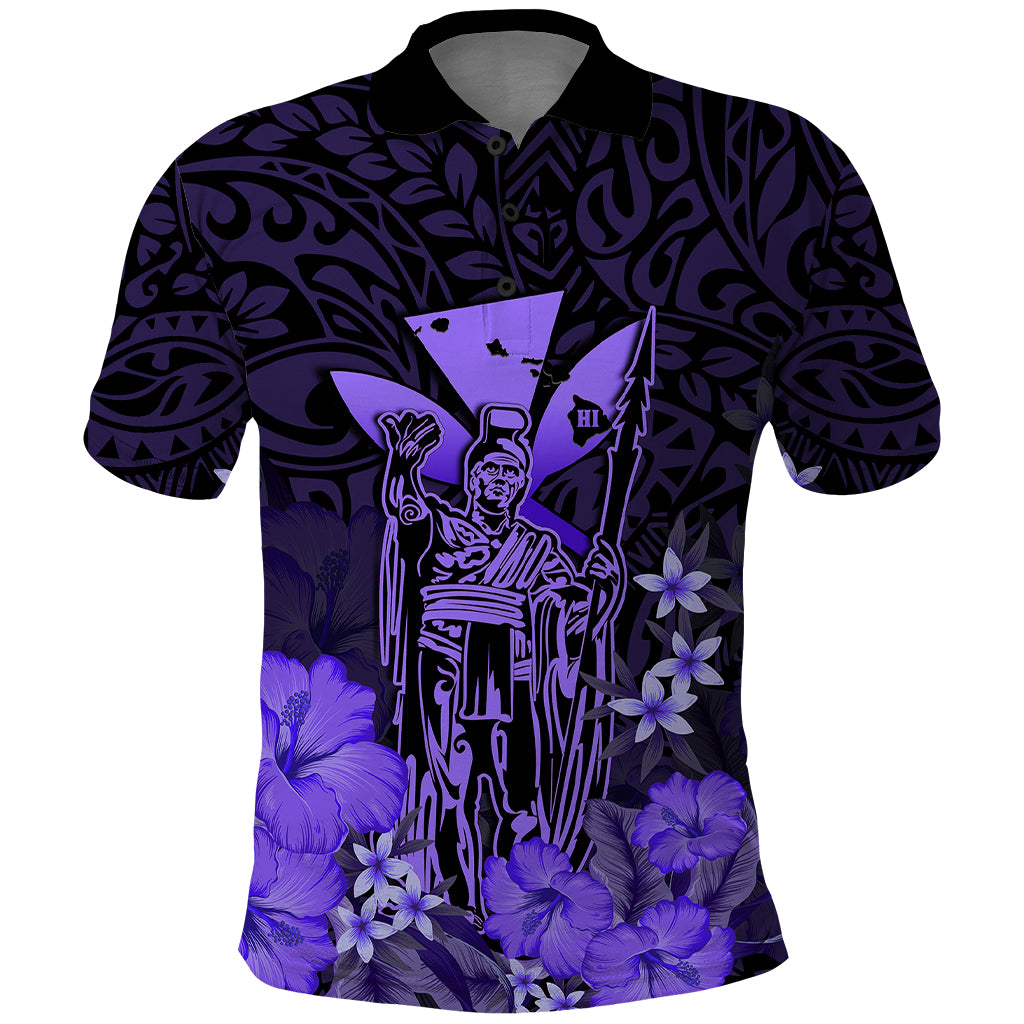 Custom King Kamehameha Day Hawaii Polo Shirt Polynesia Tribal Kanaka and Hibiscus Purple LT14 Purple - Polynesian Pride