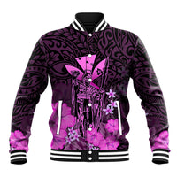 Polynesian Pride King Kamehameha Day Hawaii Baseball Jacket Polynesia Tribal Kanaka And Hibiscus Pink LT14 Unisex Pink - Polynesian Pride