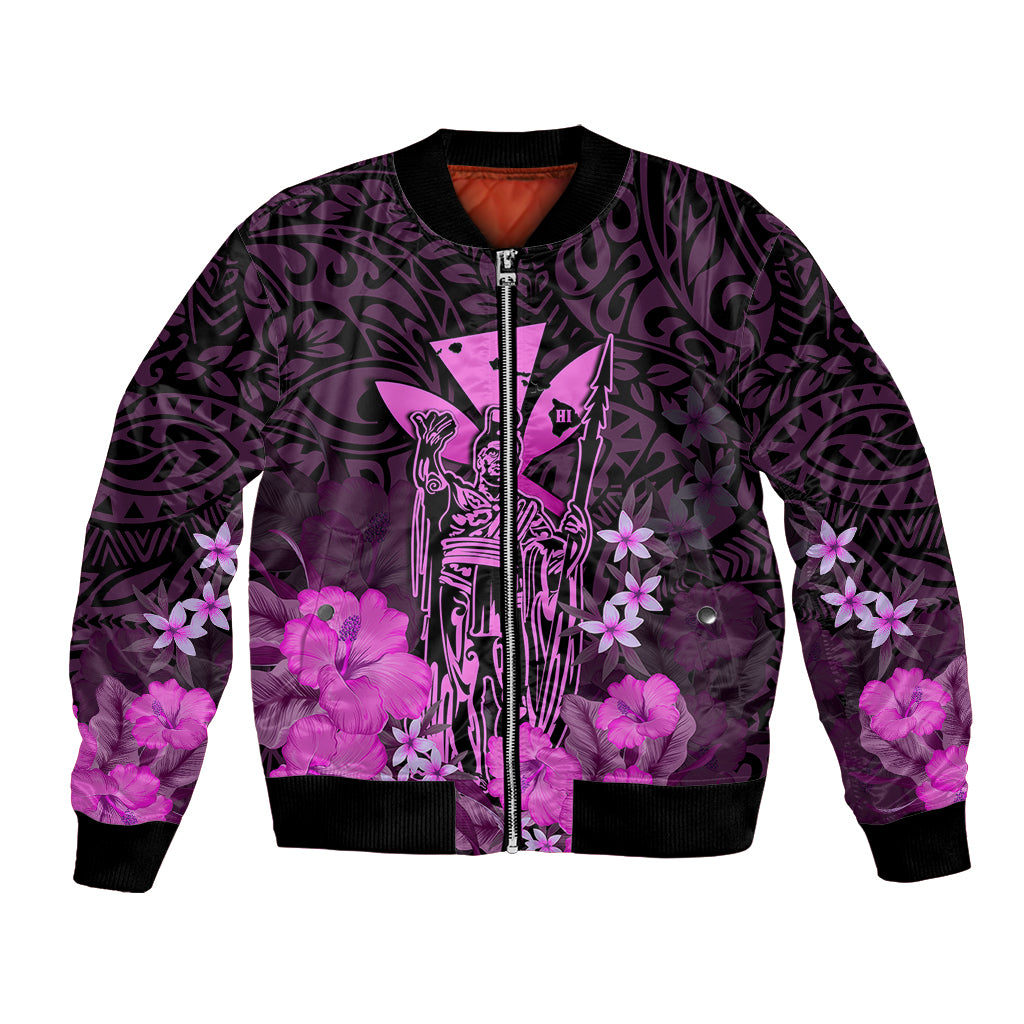 Polynesian Pride King Kamehameha Day Hawaii Bomber Jacket Polynesia Tribal Kanaka And Hibiscus Pink LT14 Unisex Pink - Polynesian Pride