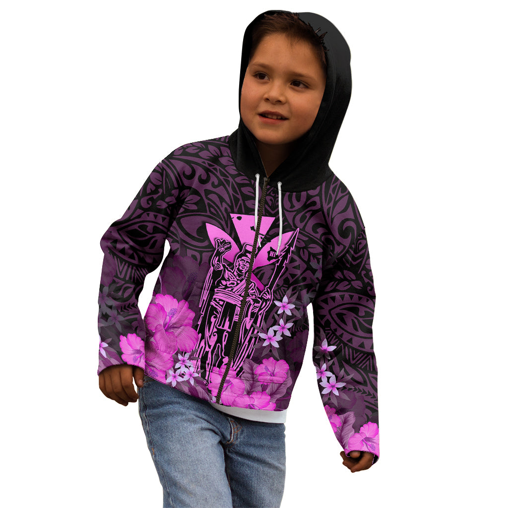 Polynesian Pride King Kamehameha Day Hawaii Kid Hoodie Polynesia Tribal Kanaka And Hibiscus Pink LT14 - Polynesian Pride