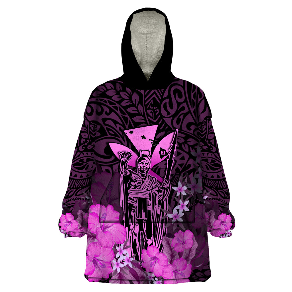 Polynesian Pride King Kamehameha Day Hawaii Wearable Blanket Hoodie Polynesia Tribal Kanaka And Hibiscus Pink LT14 One Size Pink - Polynesian Pride