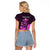 Personalised King Kamehameha Day Hawaii Raglan Cropped T Shirt Polynesia Tribal Kanaka And Hibiscus Pink LT14 - Polynesian Pride