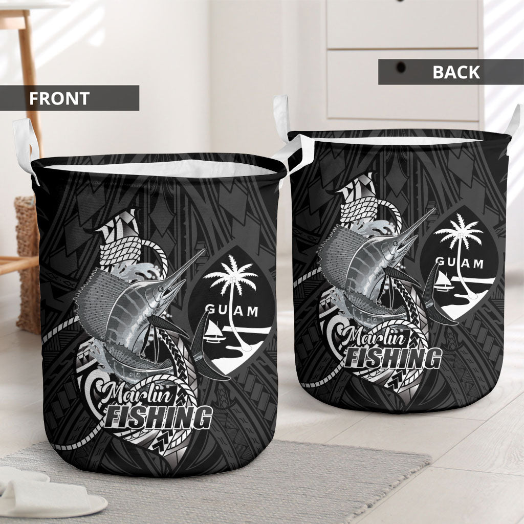 Guam Blue Marlin Fishing Laundry Basket Guahan Fish Hook Tattoo Black Version LT14 - Polynesian Pride