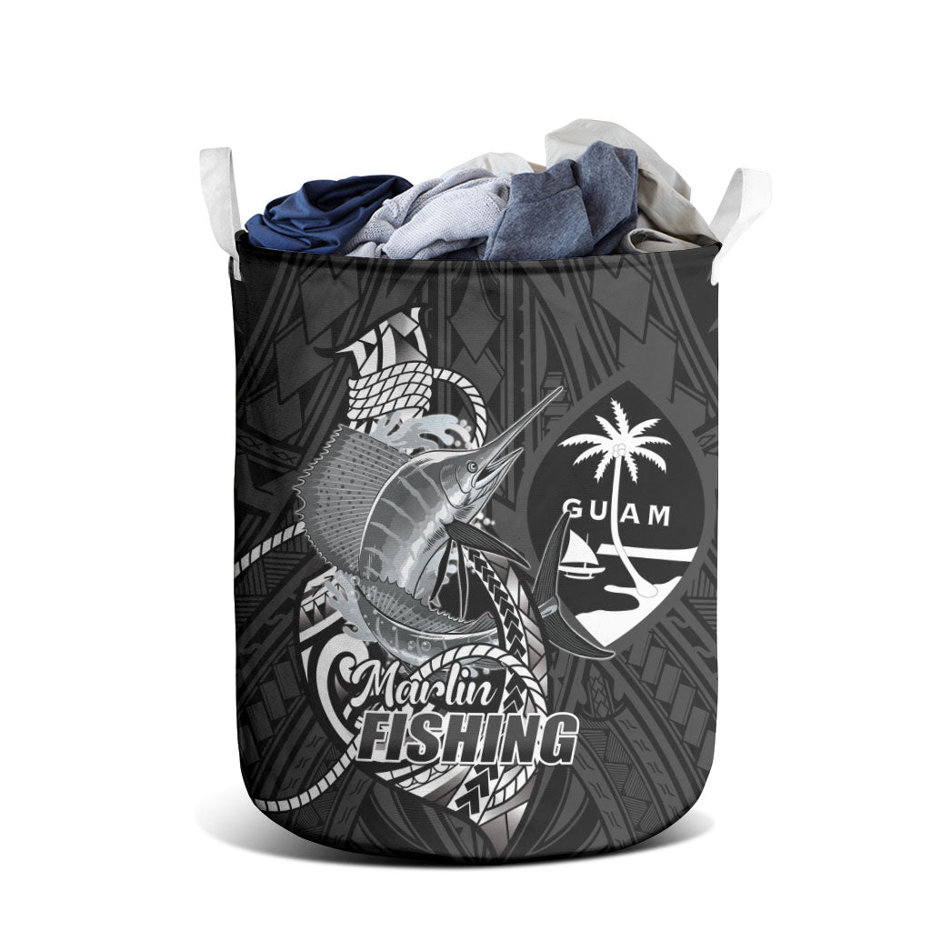 Guam Blue Marlin Fishing Laundry Basket Guahan Fish Hook Tattoo Black Version LT14 - Polynesian Pride