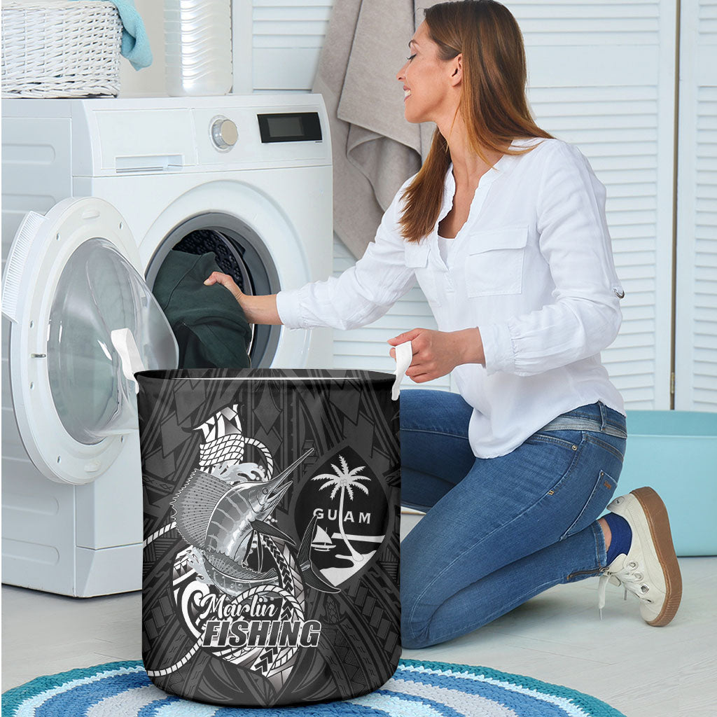 Guam Blue Marlin Fishing Laundry Basket Guahan Fish Hook Tattoo Black Version LT14 - Polynesian Pride