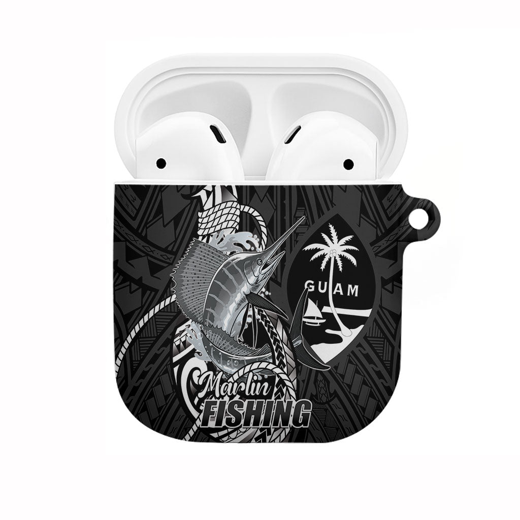 Guam Blue Marlin Fishing AirPods Case Guahan Fish Hook Tattoo Black Version
