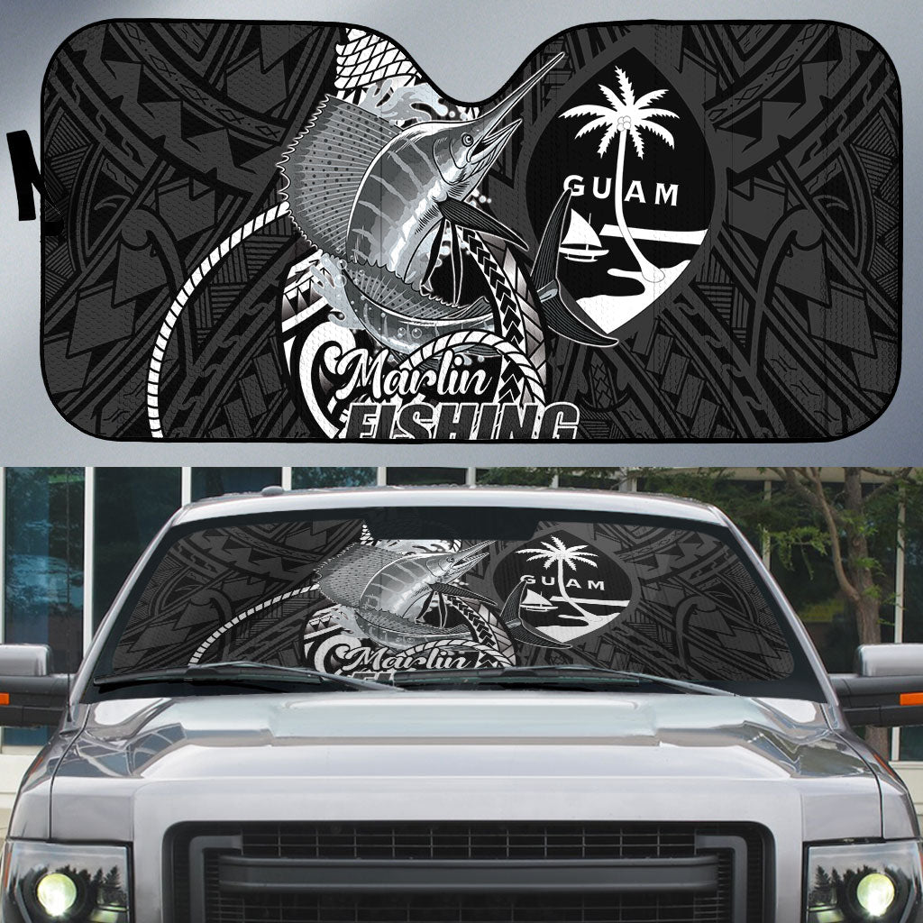 Guam Blue Marlin Fishing Auto Sun Shade Guahan Fish Hook Tattoo Black Version