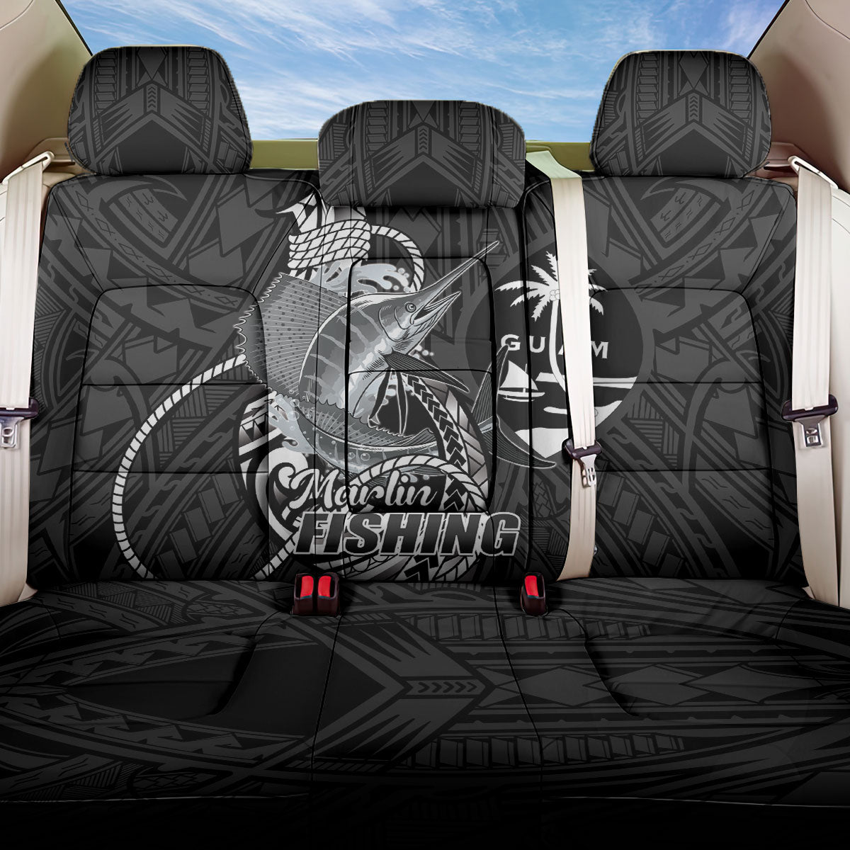 Guam Blue Marlin Fishing Back Car Seat Cover Guahan Fish Hook Tattoo Black Version