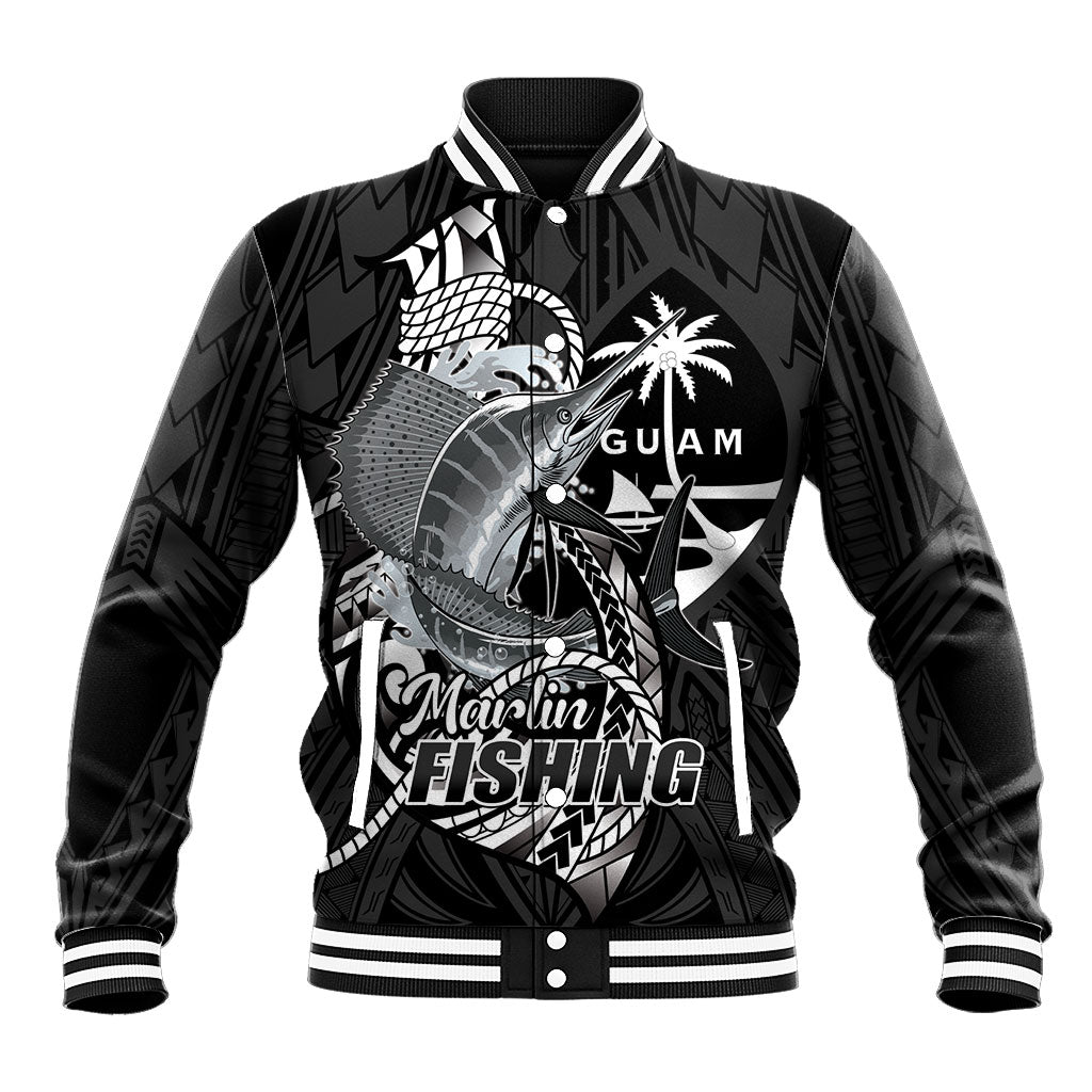 Guam Blue Marlin Fishing Baseball Jacket Guahan Fish Hook Tattoo Black Version LT14 Unisex Black - Polynesian Pride