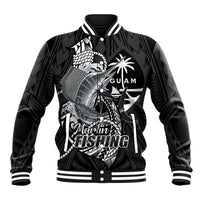 Guam Blue Marlin Fishing Baseball Jacket Guahan Fish Hook Tattoo Black Version LT14 Unisex Black - Polynesian Pride