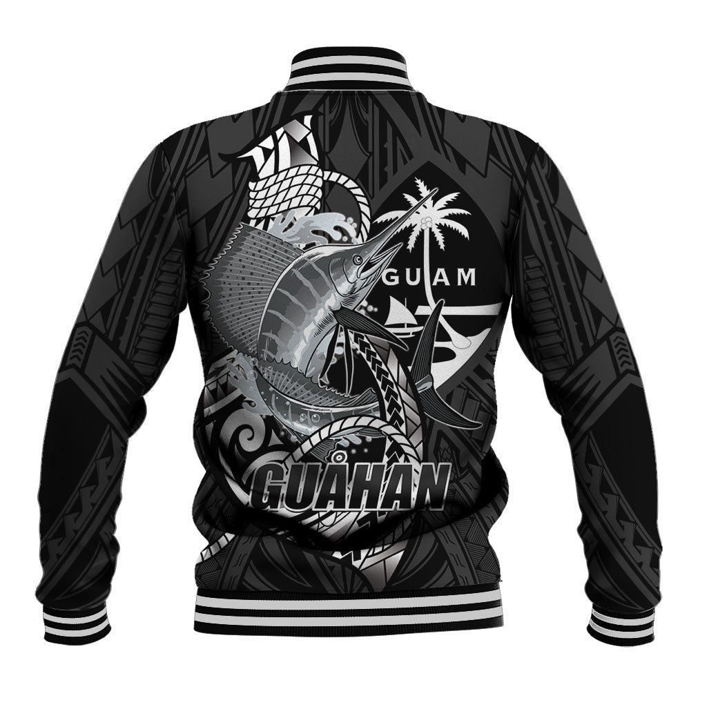 Guam Blue Marlin Fishing Baseball Jacket Guahan Fish Hook Tattoo Black Version LT14 - Polynesian Pride