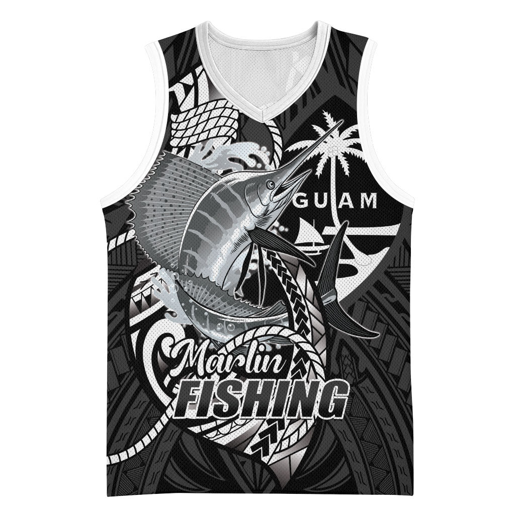 Guam Blue Marlin Fishing Basketball Jersey Guahan Fish Hook Tattoo Black Version LT14 Unisex Black - Polynesian Pride