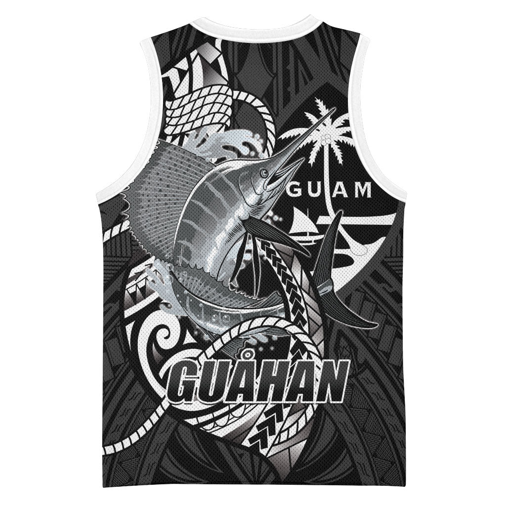 Guam Blue Marlin Fishing Basketball Jersey Guahan Fish Hook Tattoo Black Version LT14 - Polynesian Pride