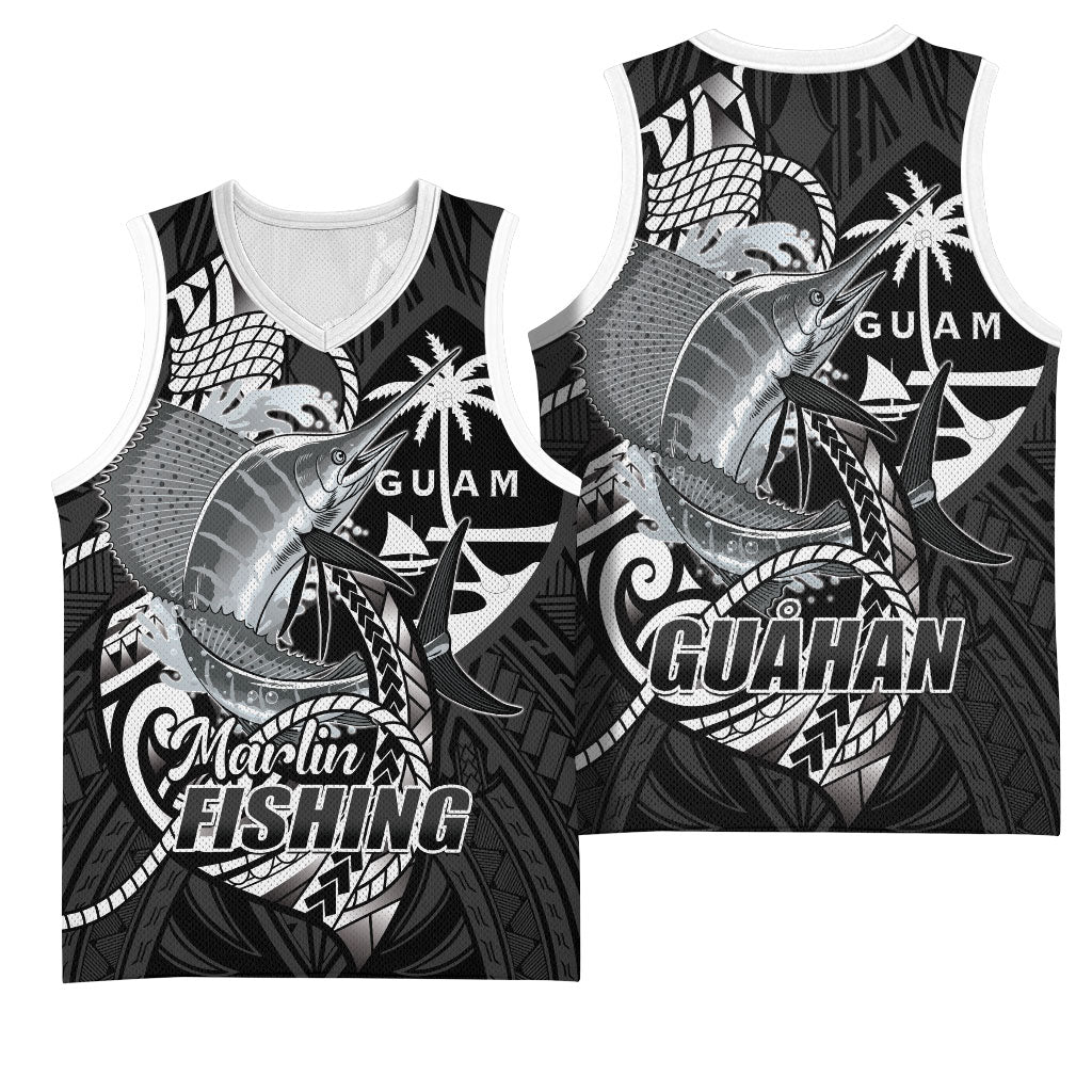 Guam Blue Marlin Fishing Basketball Jersey Guahan Fish Hook Tattoo Black Version LT14 - Polynesian Pride