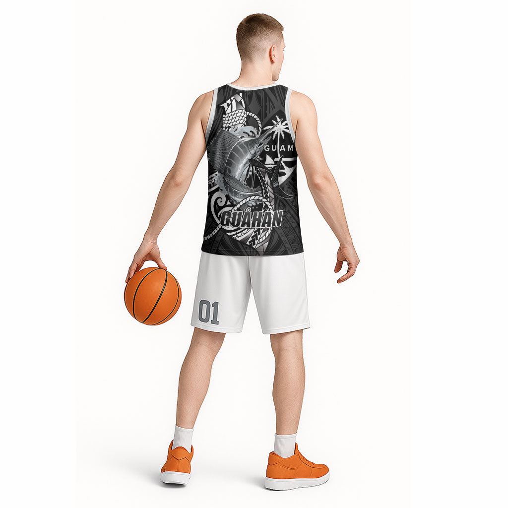 Guam Blue Marlin Fishing Basketball Jersey Guahan Fish Hook Tattoo Black Version LT14 - Polynesian Pride
