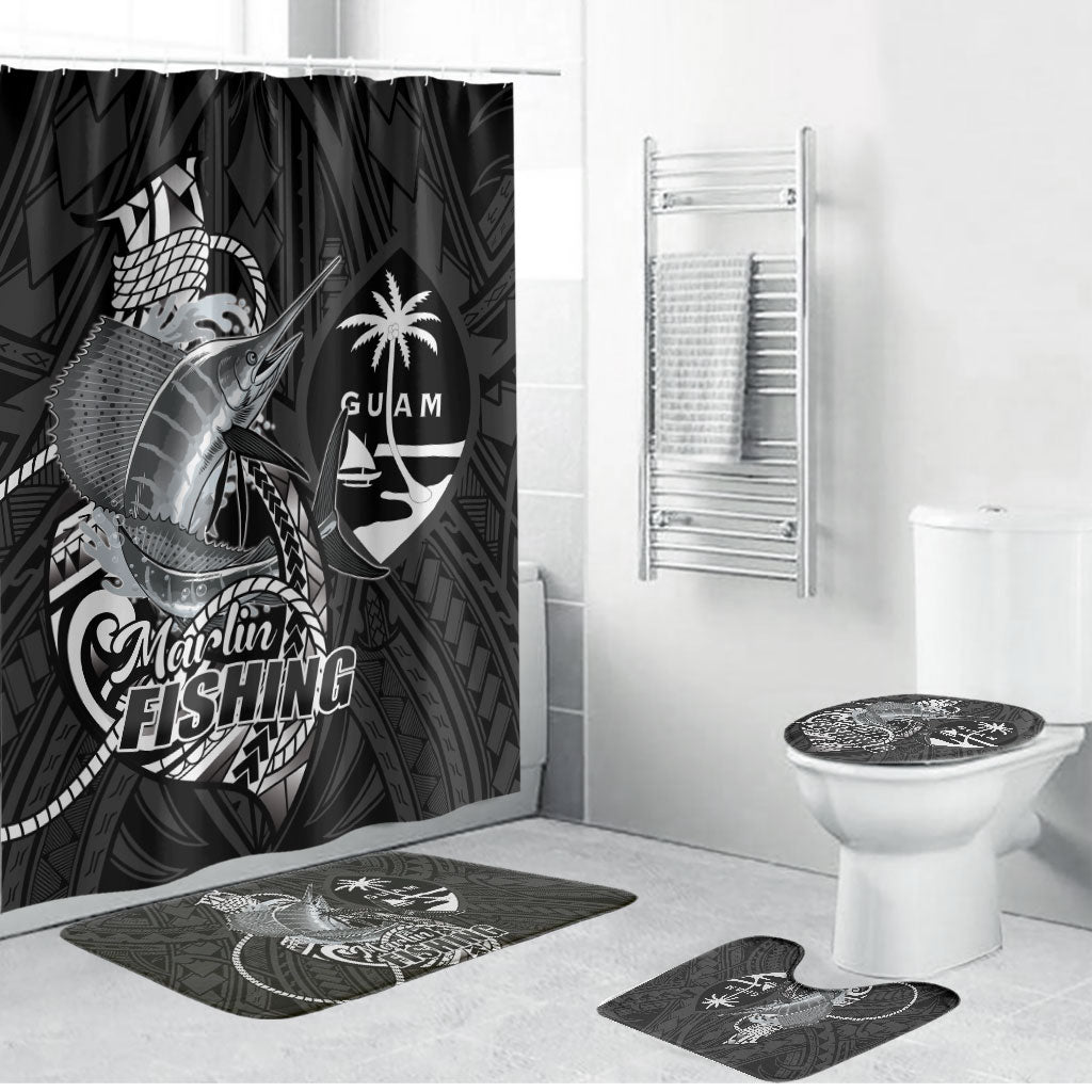 Guam Blue Marlin Fishing Bathroom Set Guahan Fish Hook Tattoo Black Version