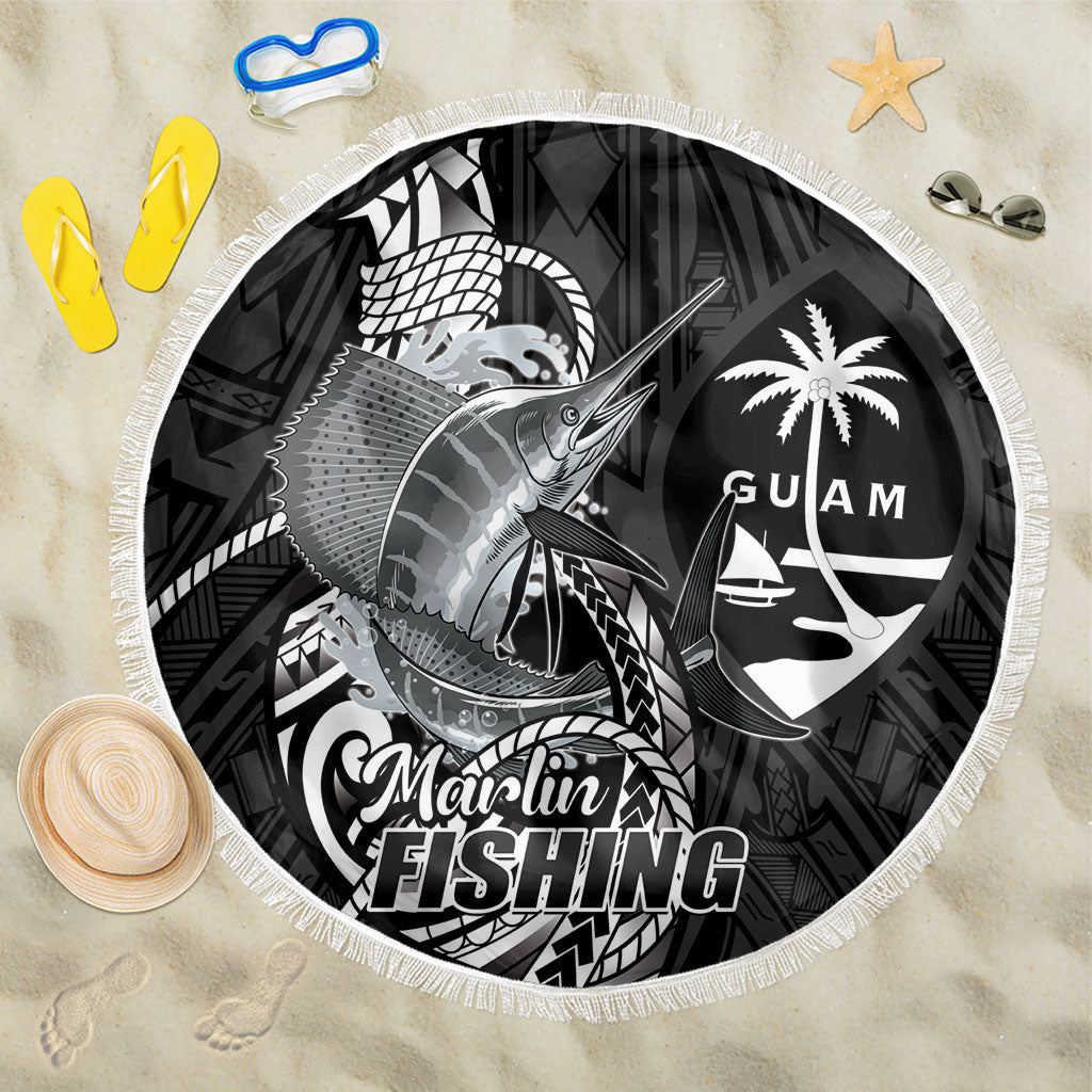 Guam Blue Marlin Fishing Beach Blanket Guahan Fish Hook Tattoo Black Version LT14 One Size 150cm Black - Polynesian Pride
