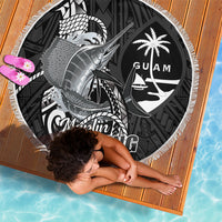 Guam Blue Marlin Fishing Beach Blanket Guahan Fish Hook Tattoo Black Version