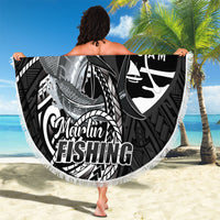 Guam Blue Marlin Fishing Beach Blanket Guahan Fish Hook Tattoo Black Version