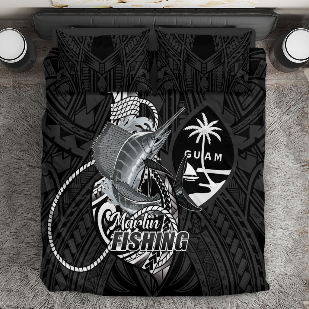 Guam Blue Marlin Fishing Bedding Set Guahan Fish Hook Tattoo Black Version