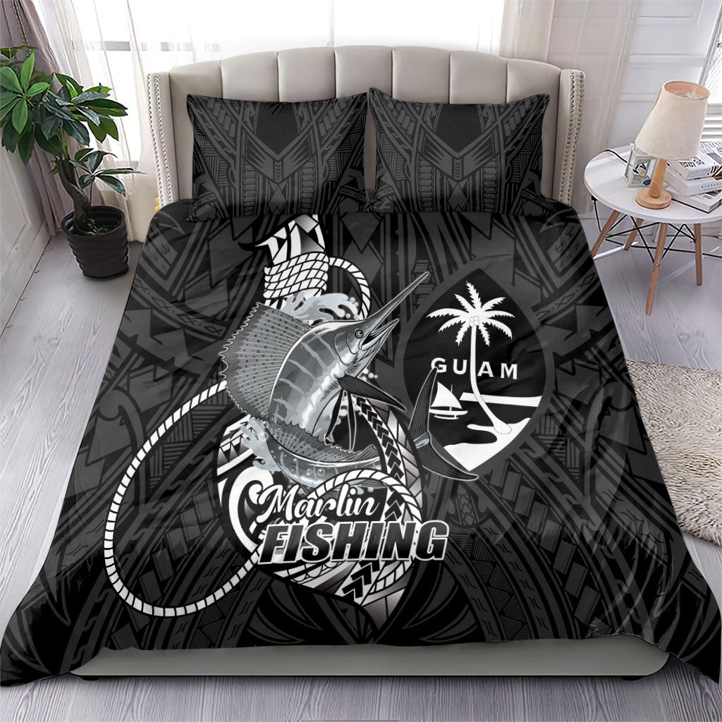 Guam Blue Marlin Fishing Bedding Set Guahan Fish Hook Tattoo Black Version LT14 - Polynesian Pride