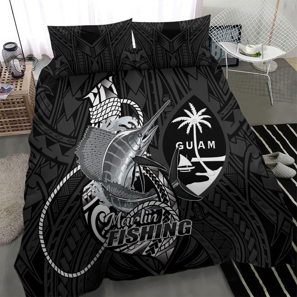 Guam Blue Marlin Fishing Bedding Set Guahan Fish Hook Tattoo Black Version LT14 - Polynesian Pride