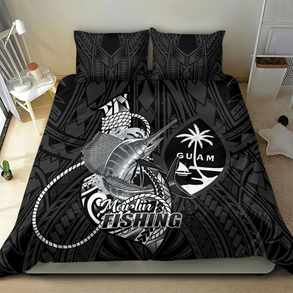 Guam Blue Marlin Fishing Bedding Set Guahan Fish Hook Tattoo Black Version LT14 - Polynesian Pride