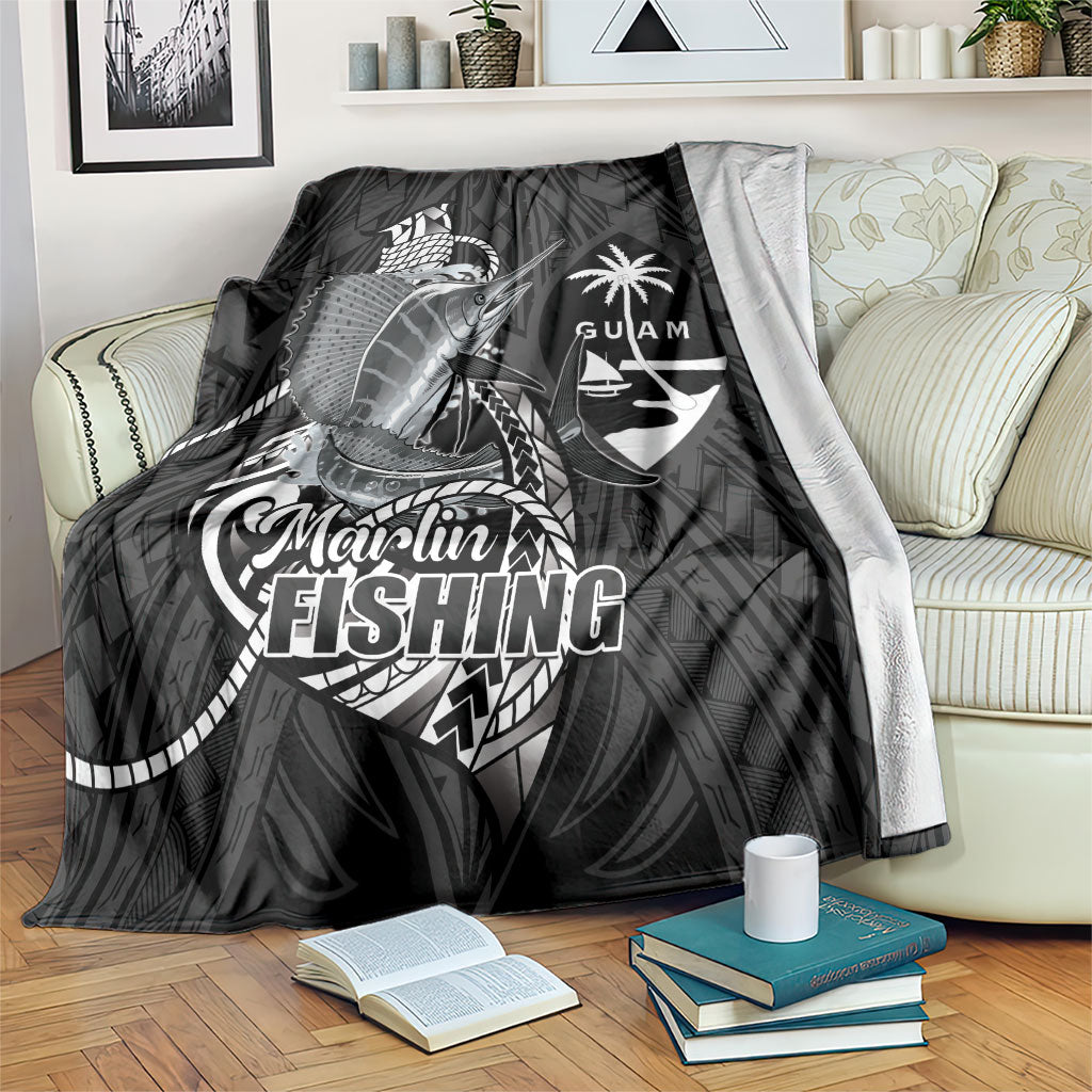 Guam Blue Marlin Fishing Blanket Guahan Fish Hook Tattoo Black Version LT14 Black - Polynesian Pride
