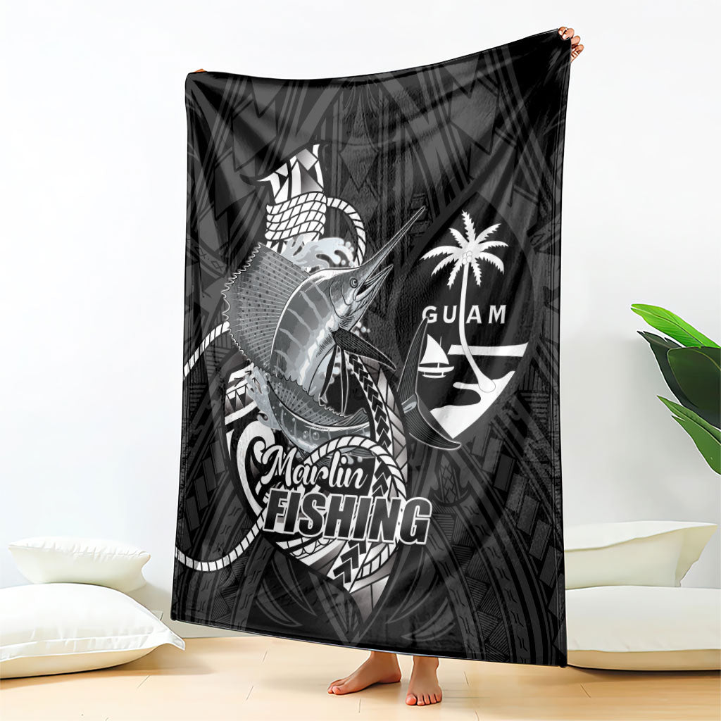 Guam Blue Marlin Fishing Blanket Guahan Fish Hook Tattoo Black Version LT14 - Polynesian Pride