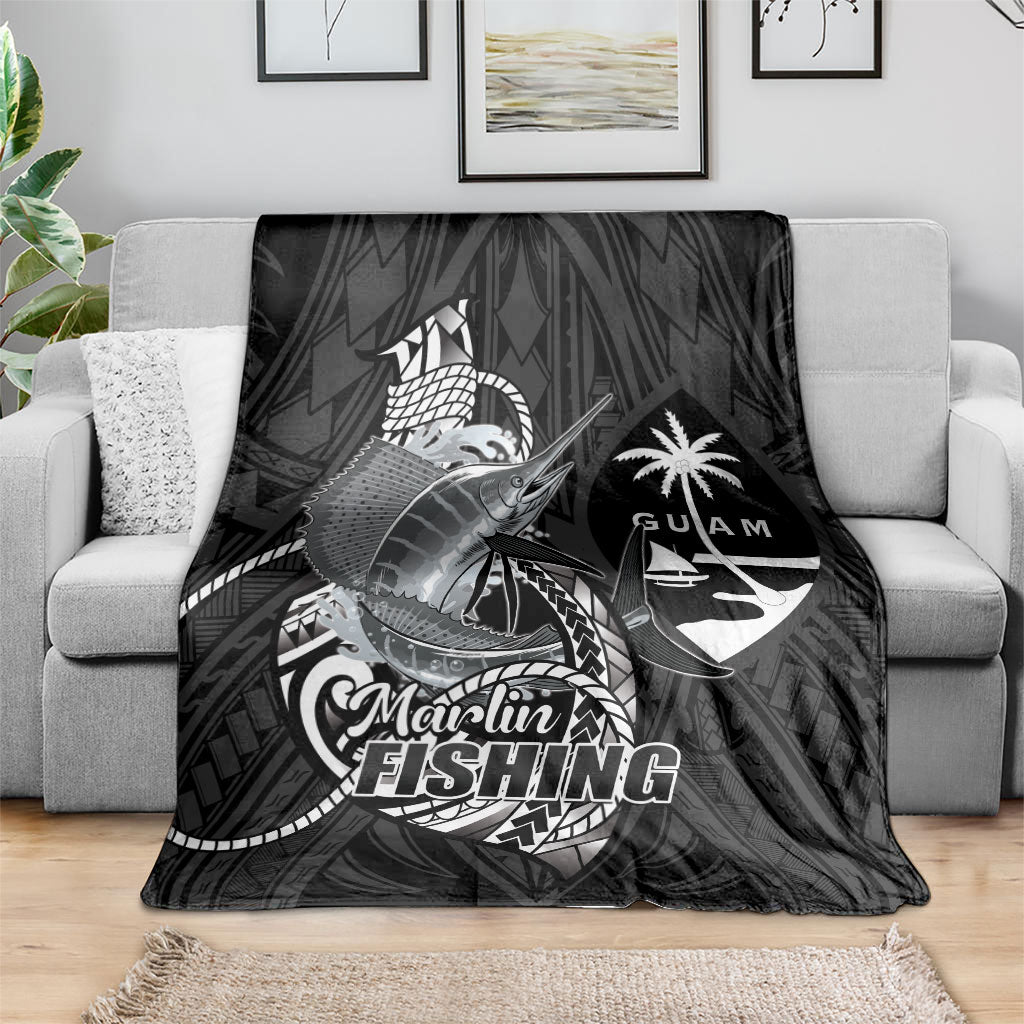 Guam Blue Marlin Fishing Blanket Guahan Fish Hook Tattoo Black Version LT14 - Polynesian Pride