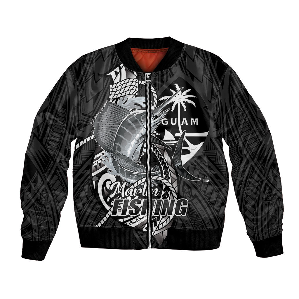 Guam Blue Marlin Fishing Bomber Jacket Guahan Fish Hook Tattoo Black Version LT14 Unisex Black - Polynesian Pride