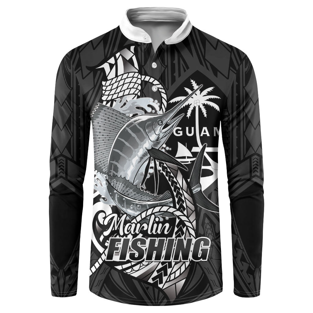 Guam Blue Marlin Fishing Button Sweatshirt Guahan Fish Hook Tattoo Black Version LT14 Black - Polynesian Pride