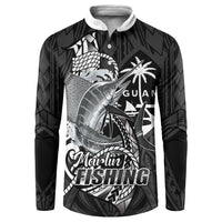 Guam Blue Marlin Fishing Button Sweatshirt Guahan Fish Hook Tattoo Black Version LT14 Black - Polynesian Pride