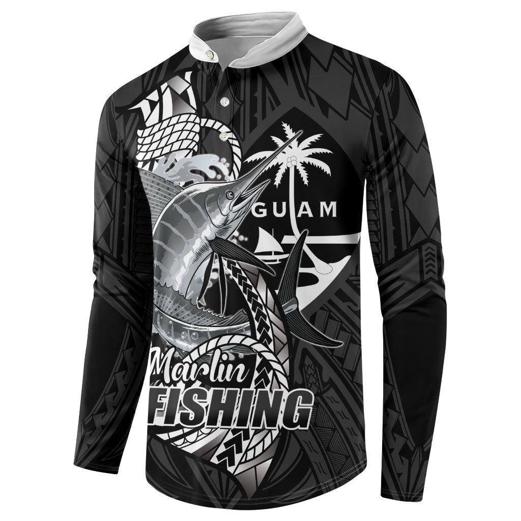 Guam Blue Marlin Fishing Button Sweatshirt Guahan Fish Hook Tattoo Black Version LT14 - Polynesian Pride