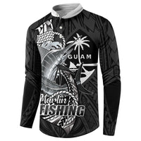 Guam Blue Marlin Fishing Button Sweatshirt Guahan Fish Hook Tattoo Black Version LT14 - Polynesian Pride
